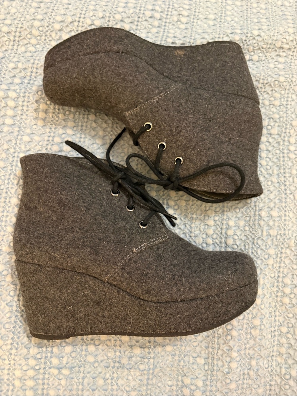 BCBGeneration Gray Wedge Lace-Up Ankle Booties